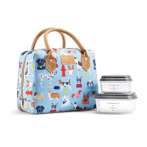 Fit & Fresh Insulated Lunch Bag for Women - Large Leakproof & Stain-Resistant Box With Containers, Zipper Closure - Bloomington, Dogs Theme