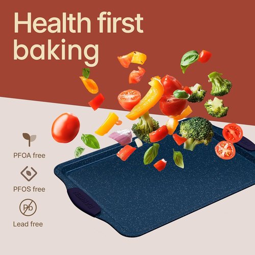 BAKKEN Nonstick Baking Pan Set - Carbon Steel Bakeware with Blue Silicone Handles | Oven Safe Up to 450°F, Set of 8