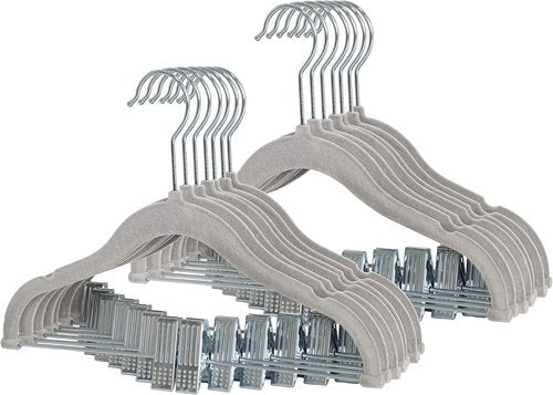 Finnhomy Non-Slip Baby & Kids Velvet Hangers - 20-Pack Heavy-Duty Clips, Space-Saving Gray