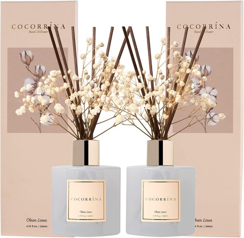 Cocorrína Reed Diffuser Set - 6.7 fl. oz Clean Linen Scented Diffuser with Sticks for Home Decor