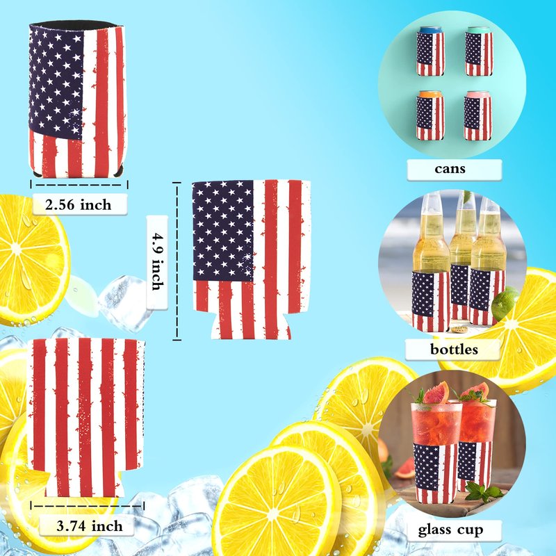 Cooler Sleeve for Cans 48pcs USA Flag Can Coolers Bulk Neoprene Can Cooler 12 Oz