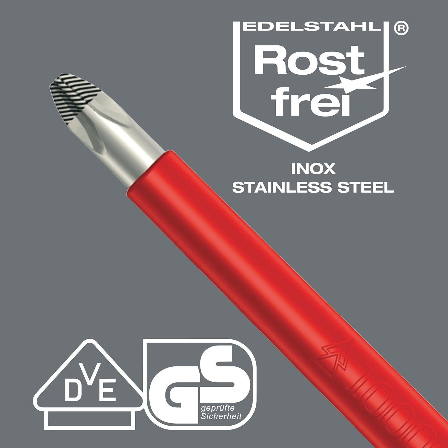Wera Kraftform VDE 3160i Stainless Steel Slotted Screwdriver - Lasertip, 1/8" Head, 3.19" Blade Length