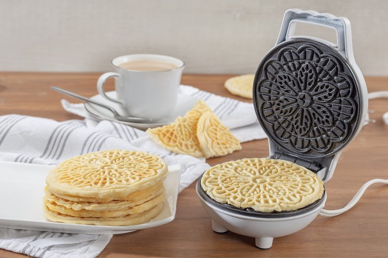 Mini Electric Pizzelle Maker- Makes 1 Personal Tiny Sized 4" Traditional Italian Waffle in Minutes- Nonstick Iron Press w Recipe Book- Dessert Cookie Treat or Housewarming Baking Machine, Gift for Her