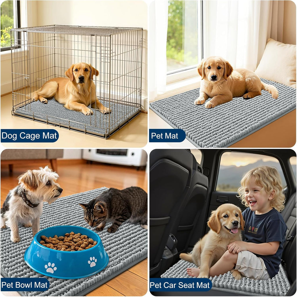OLANLY Dog Door Mat - Ultra Absorbent Chenille Mud Doormat | Non-Slip, Washable, 47x24, Grey