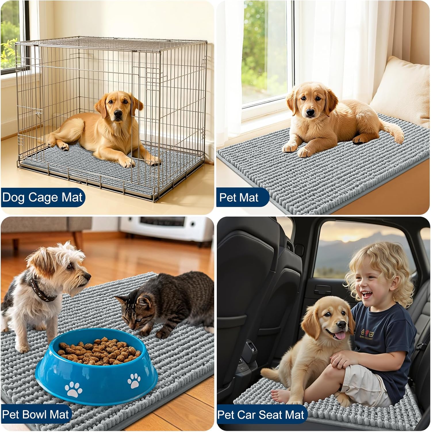 OLANLY Dog Door Mat - Ultra Absorbent Chenille Mud Doormat | Non-Slip, Washable, 47x24, Grey