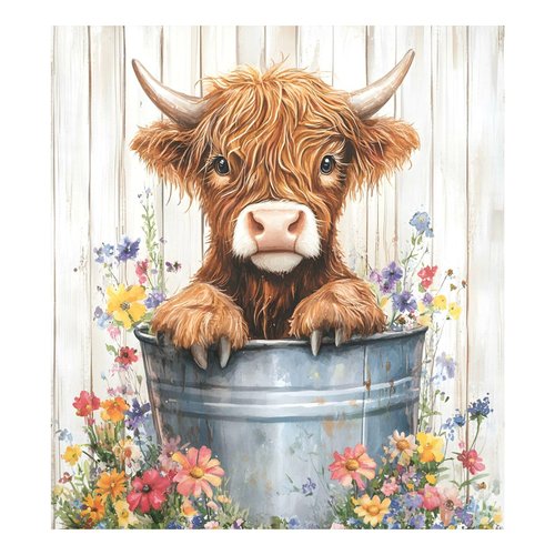 Dishwasher Magnet Cover Front Door Cute Happy Highland Cow with Flowers Decorative Refrigerator Covers Magnetic Sheet Sticker Wash Machine Fridge Panel Decal for Kitchen Appliance 23x26 in
