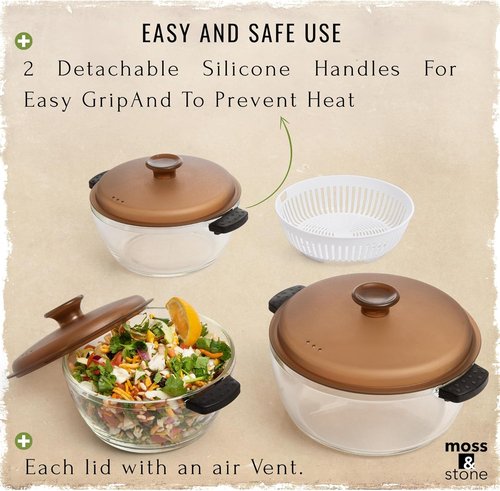 Moss & Stone 6-Piece Borosilicate Glass Casserole Set - Durable Oven & Microwave Safe Dishes | 2.6/1.5/1 Qt