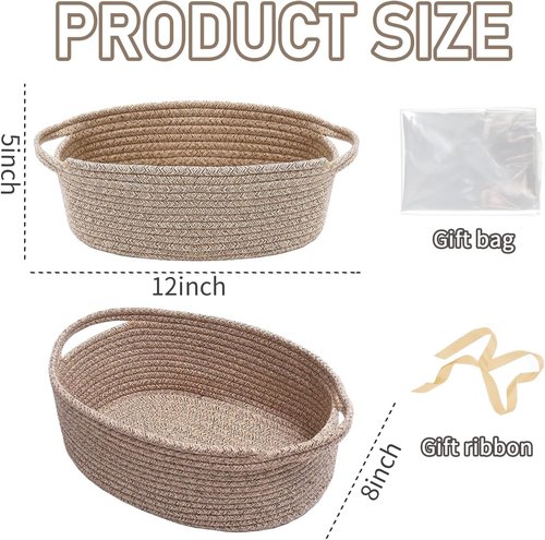 JMvicyroam Woven Basket - Small Rope Storage Bin with Handles | Perfect Organizer for Shelves & Closets - 3 Pack