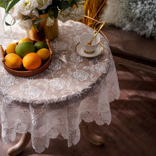 ARTABLE Rectangle Small Table Cloth Lace Macrame Vintage Tablecloth Shabby Chic Embroidered Oblong Table Cover for Wedding Banquet Holiday Long Dinner Tables (Offwhite, 43 Inch Round)