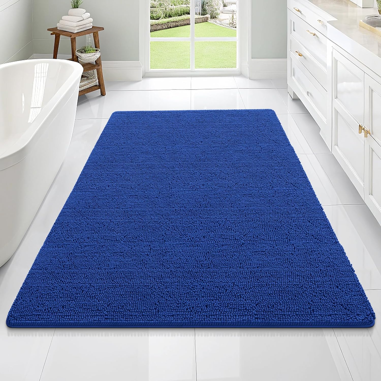 OLANLY Large Bath Rugs - Extra Soft Chenille, Quick Dry & Machine Washable | 70x46 Royal Blue