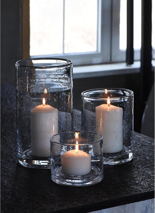ARIAMOTION Hurricane Candle Holders - Hand Blown Glass Cylinder Vases | Set of 3 for Elegant Table Centerpiece