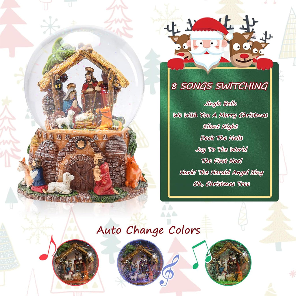 Taman Christmas Nativity Snow Globe - Musical Glittering Lighted Tabletop Décor for the Holidays
