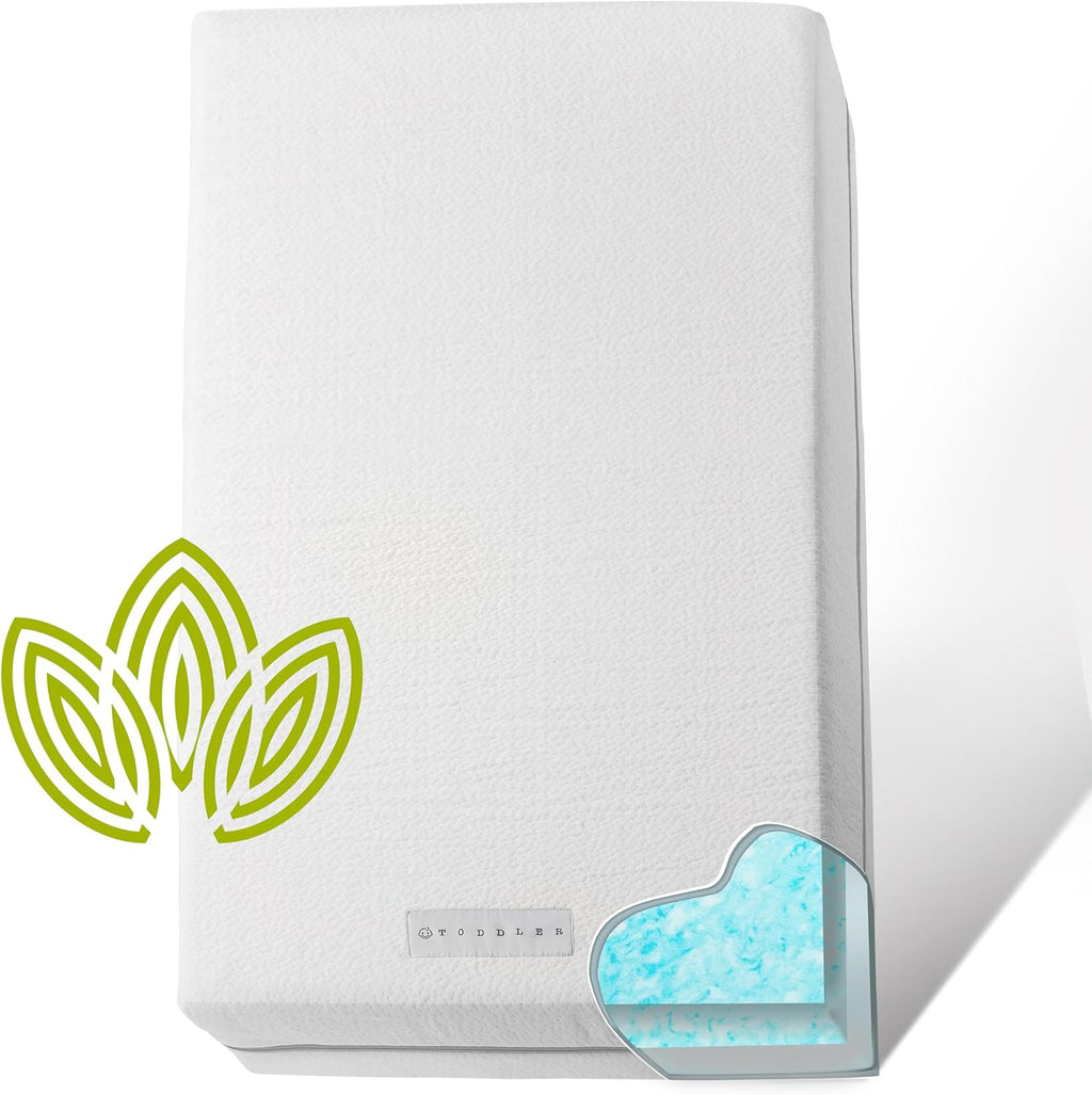 Regine Switzerland Organic Cotton Crib Mattress - Dual-Sided 2-Stage Memory Foam, Hypoallergenic, Waterproof Cover, 52x27.5x5.5