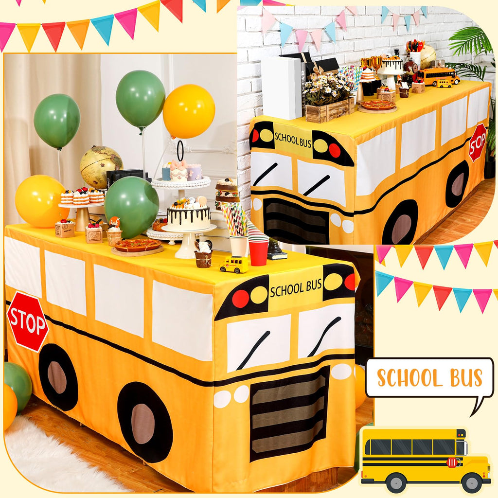 Oudain 6 ft School Bus Tablecloth Birthday Party Decorations Table Cover Washable Fabric Polyester Rectangle Teacher Appreciation Party Decoration First Day of School Table Cover Protector