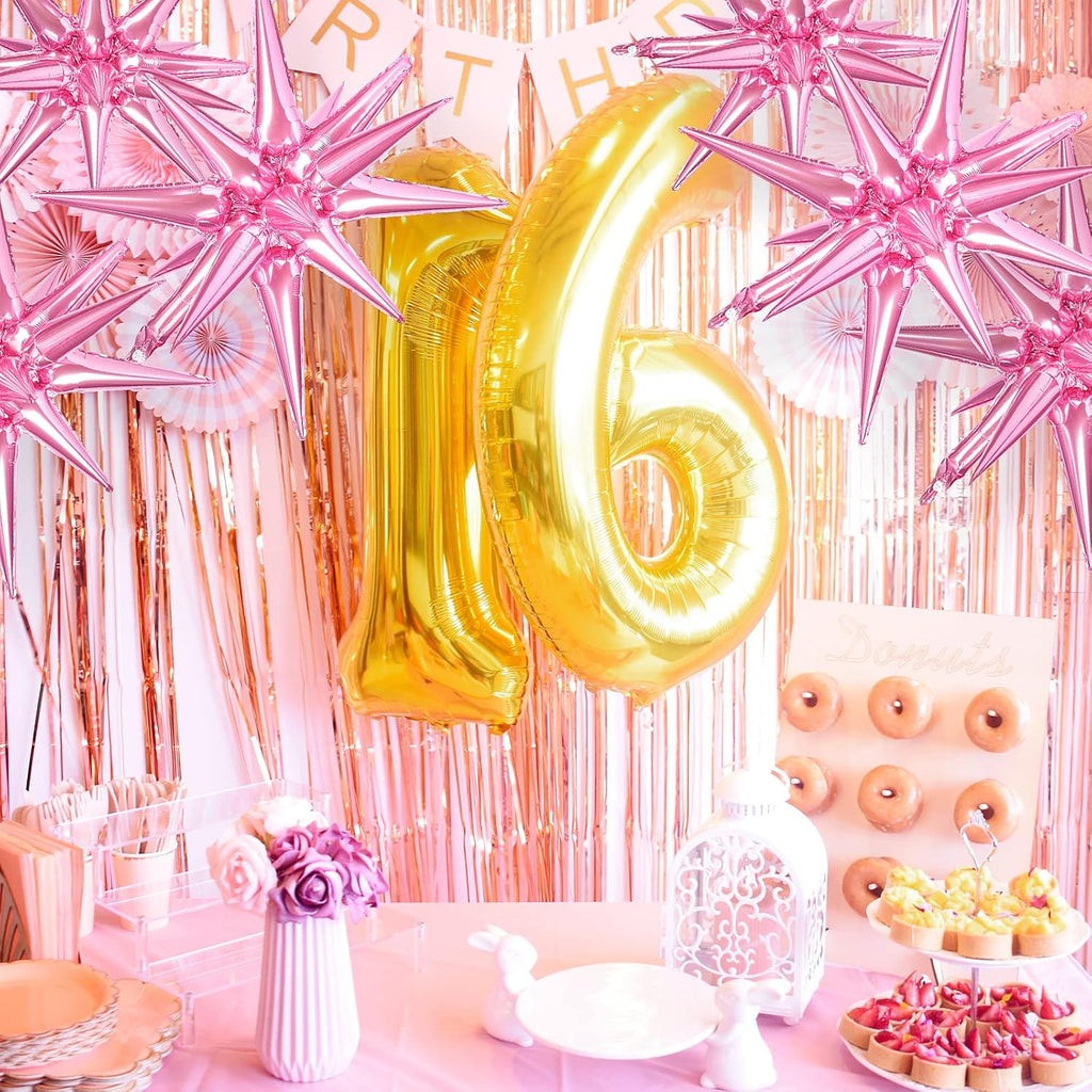 PartyWoo Pink Star Foil Balloons - 6 Different Sizes | 22-Inch Mylar Balloons for Birthday & Gender Reveal Decor