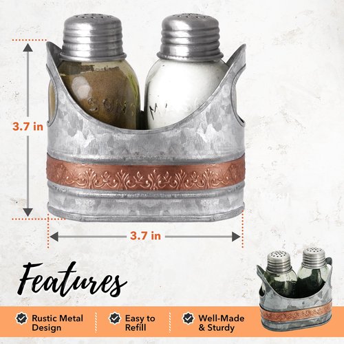Autumn Alley Rustic Farmhouse Salt and Pepper Shaker Set - Adorable Galvanized Caddy - Cute Glass Mini Mason Jars for Country Decor