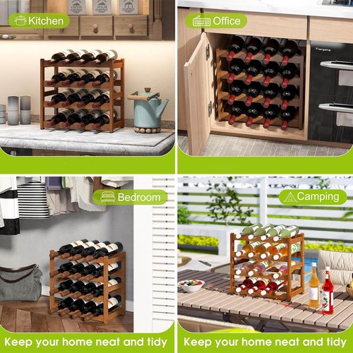 Glsety 16 Bottle Wooden Wine Rack,4 Tier Free Standing Wine Storage Holder,Retro Minimalist Style Home Decorations Wine Display Shelves for Cabinet,Cupboard,Countertop