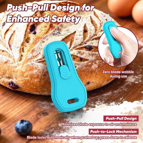 24SHEN Bread Lame - Sourdough Scoring Tool with Magnetic Handle & 5 Razor Blades | Blue