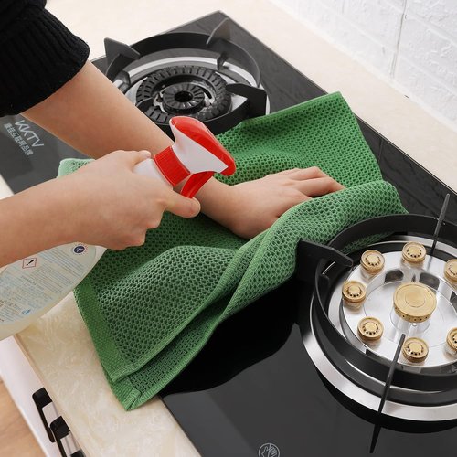 Homaxy Kitchen Dish Towels - Ultra Soft 100% Cotton Waffle Weave, Quick Drying, 13 x 28 Inches, 4-Pack, Grass Green