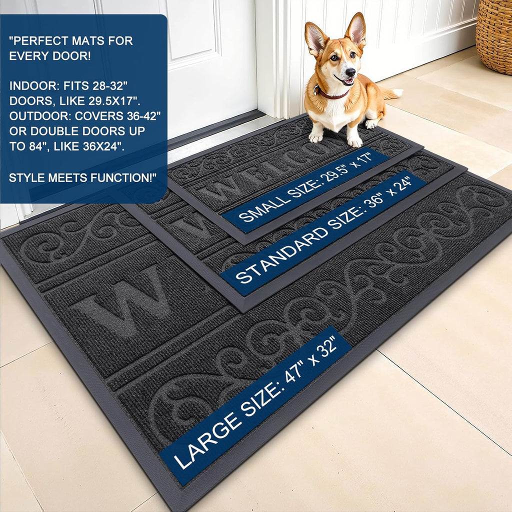 OLANLY Heavy Duty Welcome Door Mat - Waterproof All-Weather Stain Resistant | 29.5 x 17 Inches, Black