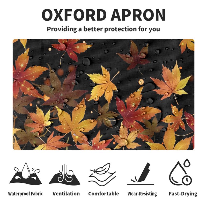 Kwlegh Fall Aprons for Adults Women Men Golden Red Maple Leaves Apron with Pockets Adjustable Strap Kitchen Chef Apron Black Cooking Apron for Cooking Barbecue Crafting Sewing