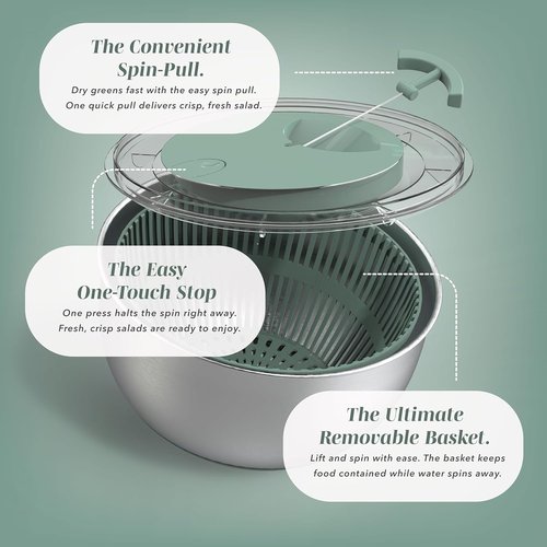 COOK WITH COLOR Stainless Steel Salad Spinner - 5 Qt Lettuce Washer & Vegetable Dryer | Non-Slip Base & Auto Stop Brake