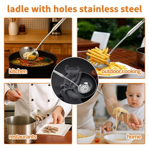 TBWHL Skimmer Slotted Spoon, Slotted Spoons for Cooking, Heavy Duty 304 Stainless Steel Slotted Spoon with Vacuum Ergonomic Handle, Comfortable Grip Design Strainer Ladle for Kitchen, 14.96 Inches