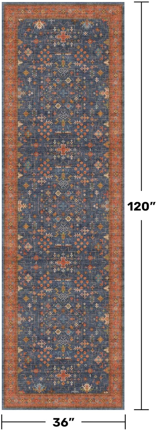 Skiennix Washable 10 Ft Long Runner Rug - Navy Blue, Pet-Friendly, Waterproof & Non-Slip Design