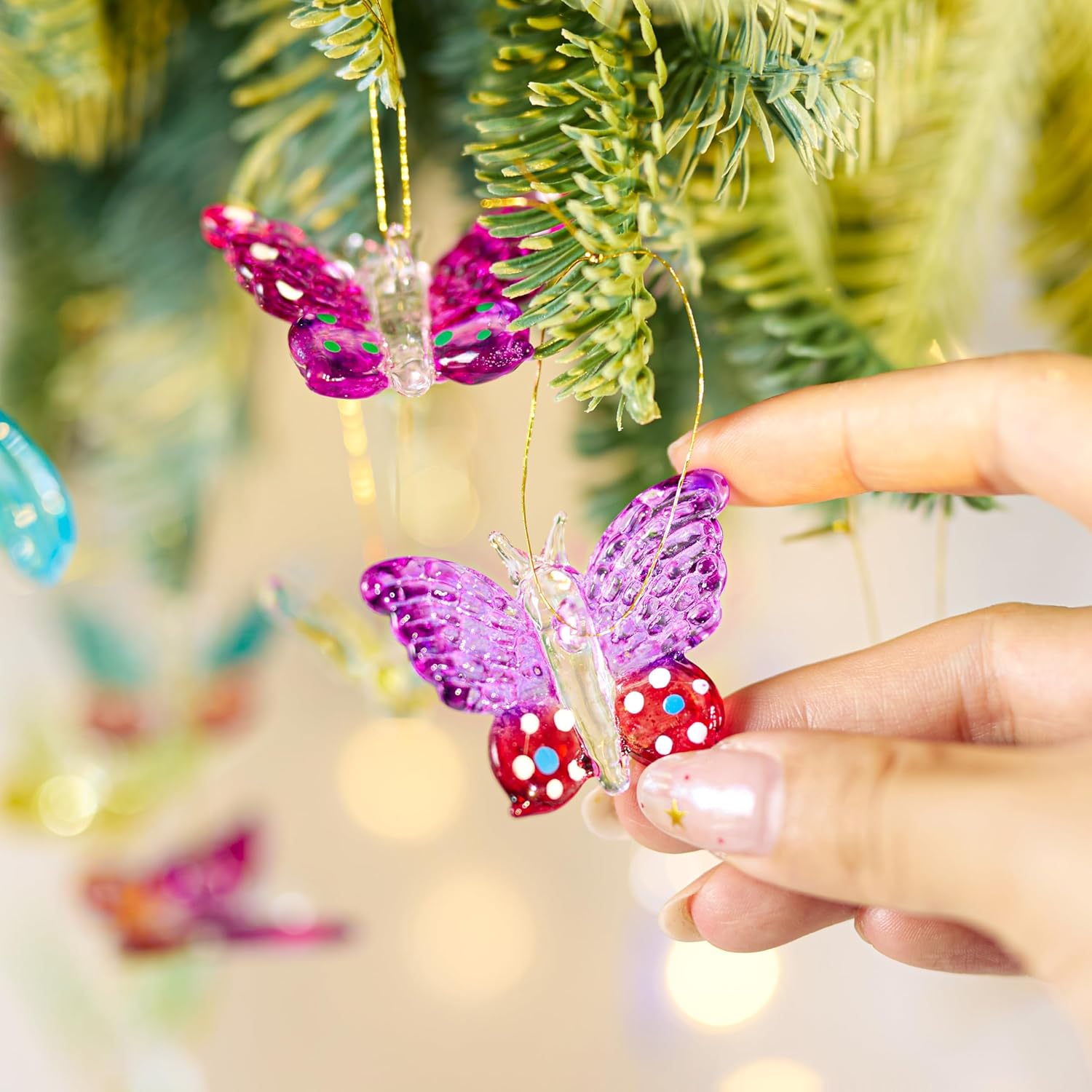 Skiennix Glass Butterfly Ornaments - 4pcs Hanging Crystal Decor for Home Windows | 1.7 Inch