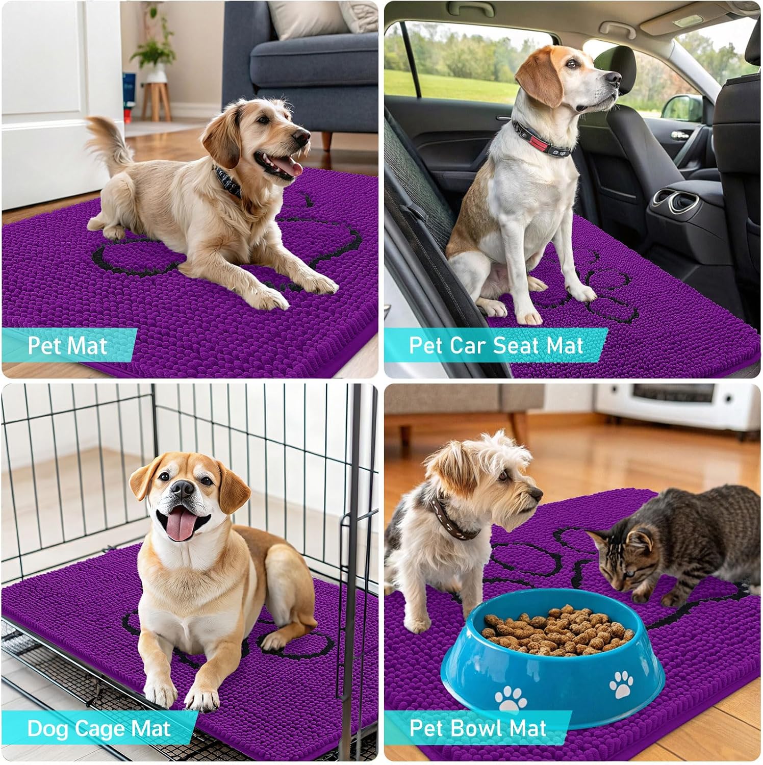 OLANLY Dog Door Mat - Absorbent Non-Slip Muddy Paws Mat | Quick Dry Chenille, 30x20, Purple