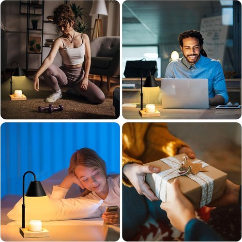 GODONLIF Black Dimmable Candle Warmer Lamp - Adjustable Height & Timer | Wooden Base with 2 Bulbs