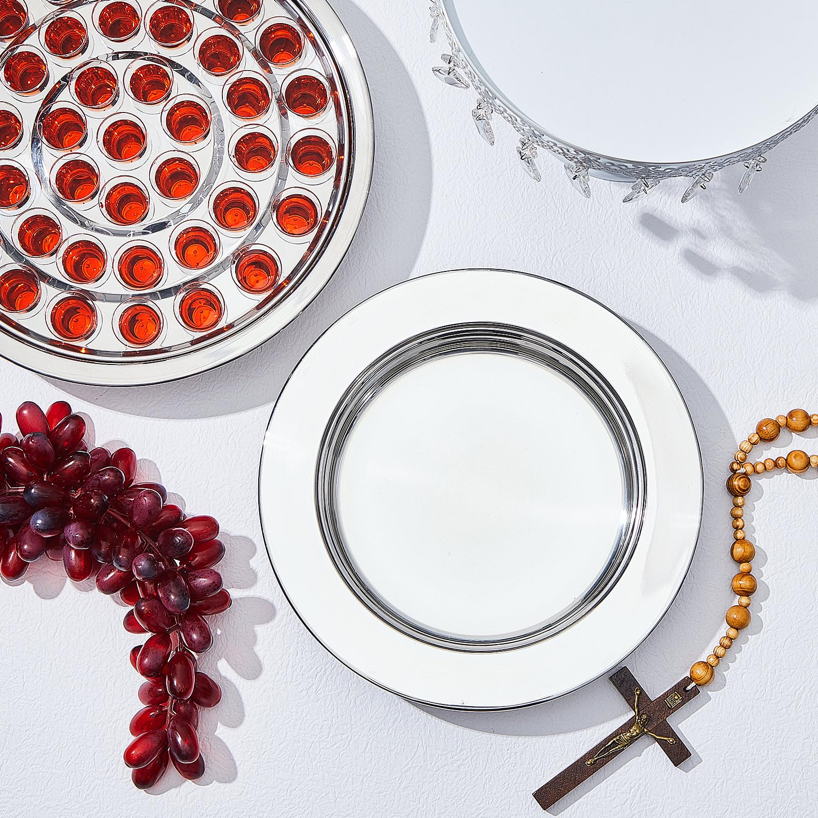 Zhehao 4 Pcs Communion Plates for Church Communion Bread Tray Plate Church Supplies Set Polished Stainless Steel Tray (Silver)