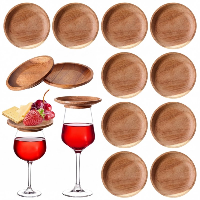 Mumufy 12 Pcs 4" Acacia Wood Wine Glass Charcuterie Topper Wine Glass Covers to Keep Bugs out Mini Charcuterie Board for Housewarming Gifts Cheese Parties Family Gatherings Bars Restaurants