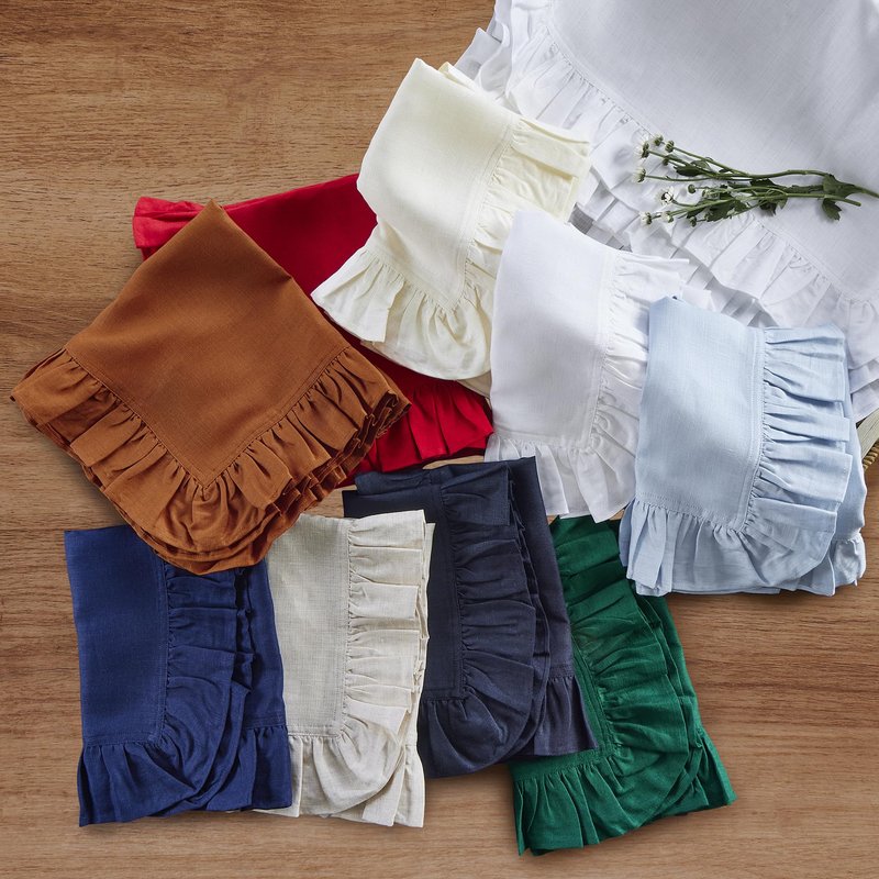 Solino Home Linen Ruffle Cloth Napkins Set of 4-100% Pure Linen Ivory Dinner Napkins 20 x 20 Inch for Spring, Summer, Mothers Day - Gabrielle Ruffle, Handcrafted and Machine Washable