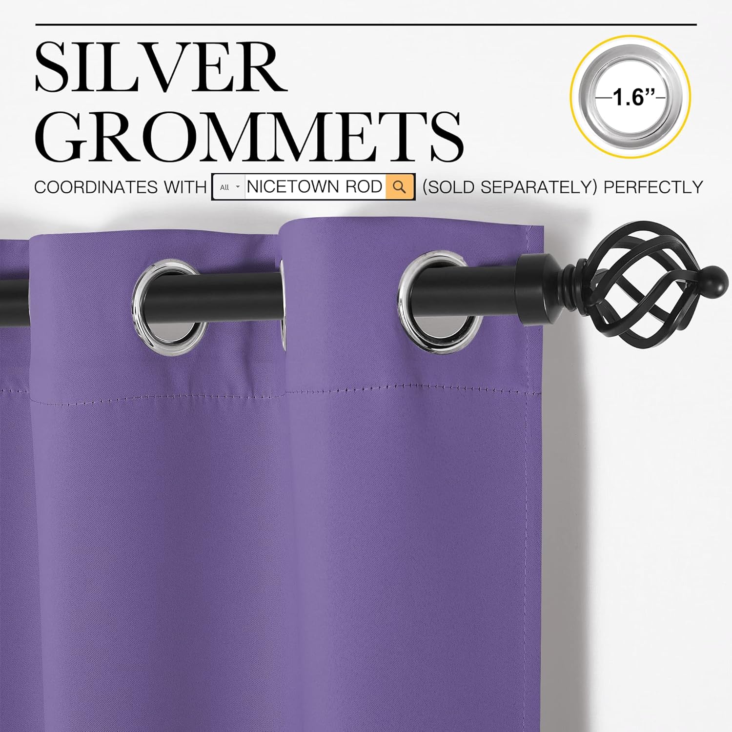 NICETOWN Blackout Curtain Panels - Thermal Insulated Grommet Drapes for Basement | Lilac Purple, 29x45" (1 Pair)