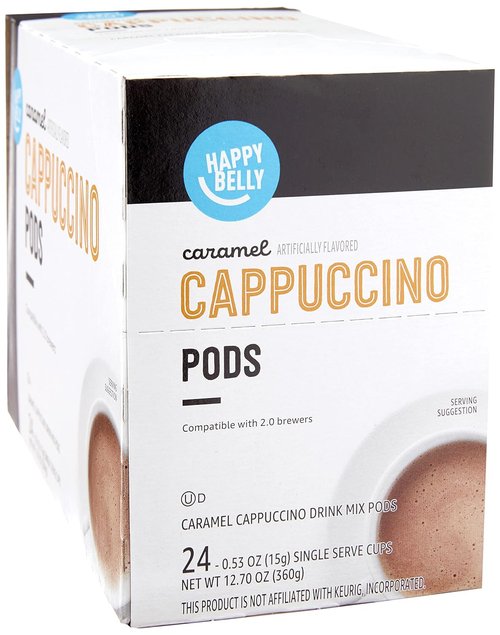 Happy Belly Cappuccino Coffee Pods - Light Roast Caramel Flavor | Compatible With K-Cup Brewers, 24 Count