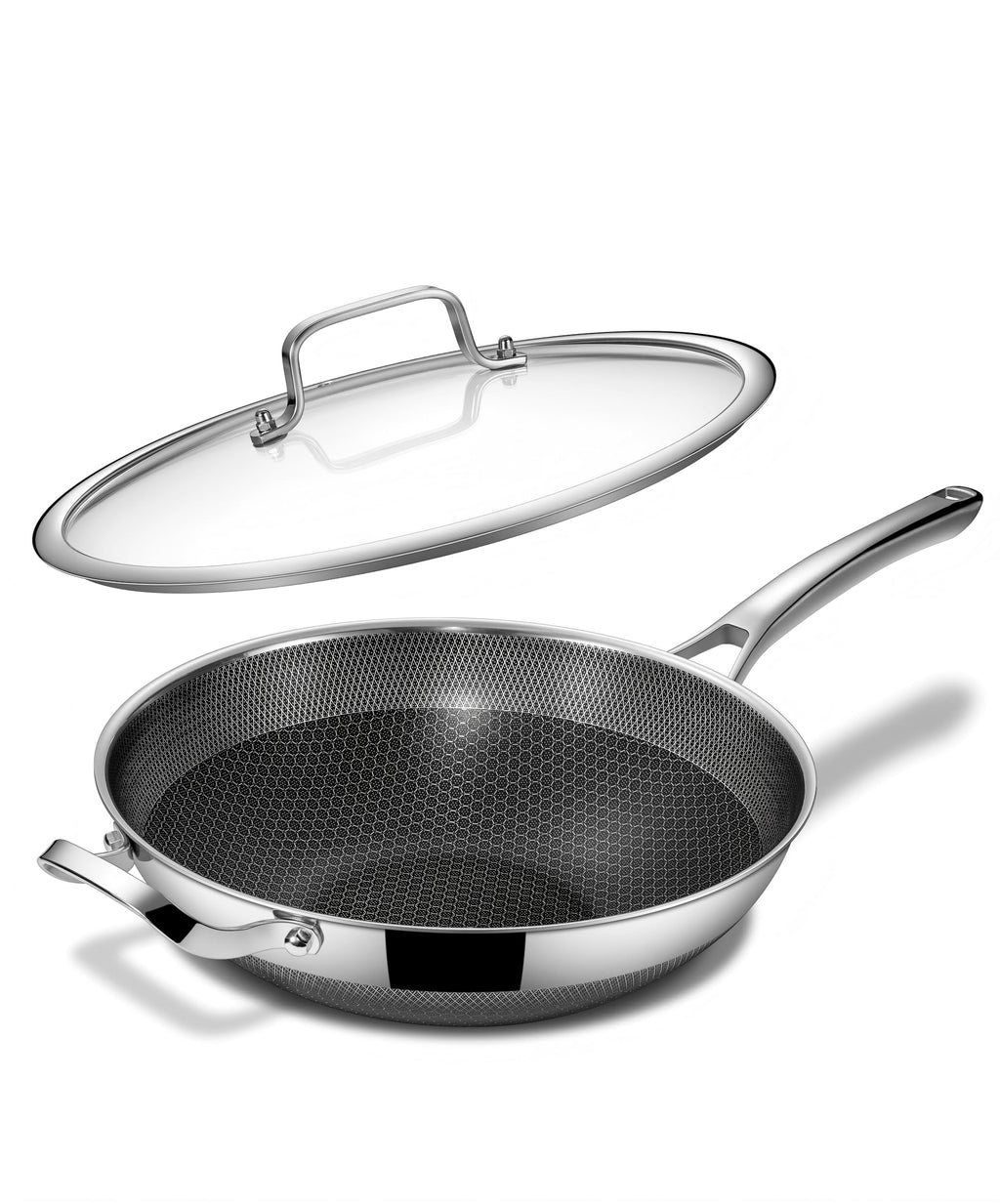 FGJ Wok pan,13 inch Hybrid Wok with Lid,PFOA Free Cookware,Non Stick Stainless Steel Woks & Stir-fry pans Nonstick, Dishwasher and Oven Safe, Works on Induction