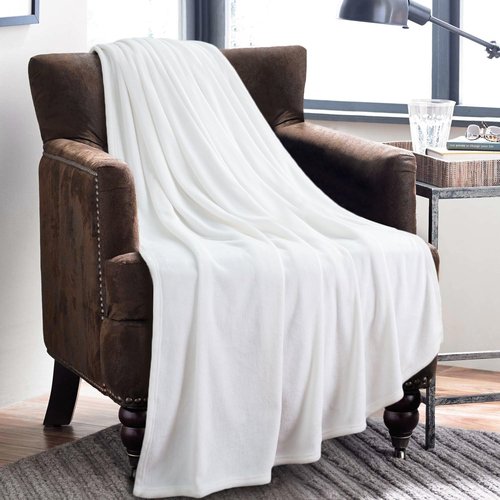 Bedsure GentleSoft Fleece Blanket - Plush, Cozy Twin Size White Blanket for Bed & Travel | 60x80 Inches