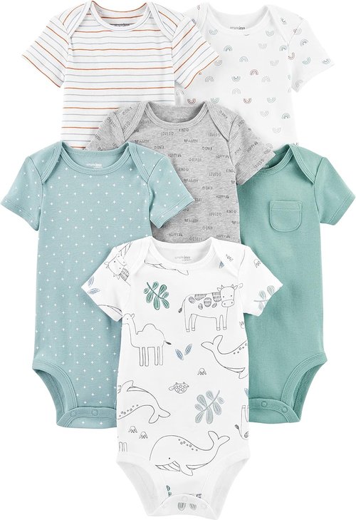 Carter's Baby Girls' Short-Sleeve Bodysuit 6-Pack | Soft Cotton Comfort & Cute Designs