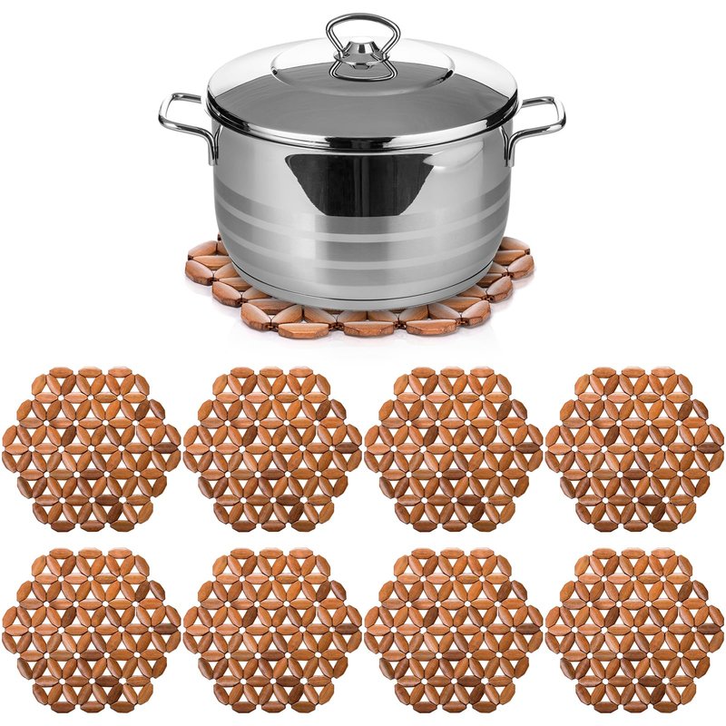 Tlence 8 Pack Bamboo Trivet Mat, Bamboo Hot Plate Pad, Heat Resistant Table Counter Protector, Coaster for Hot Tea Coffee Pot Plates Pans Bowls, Festive Design Table Décor, Kitchen Gift Idea