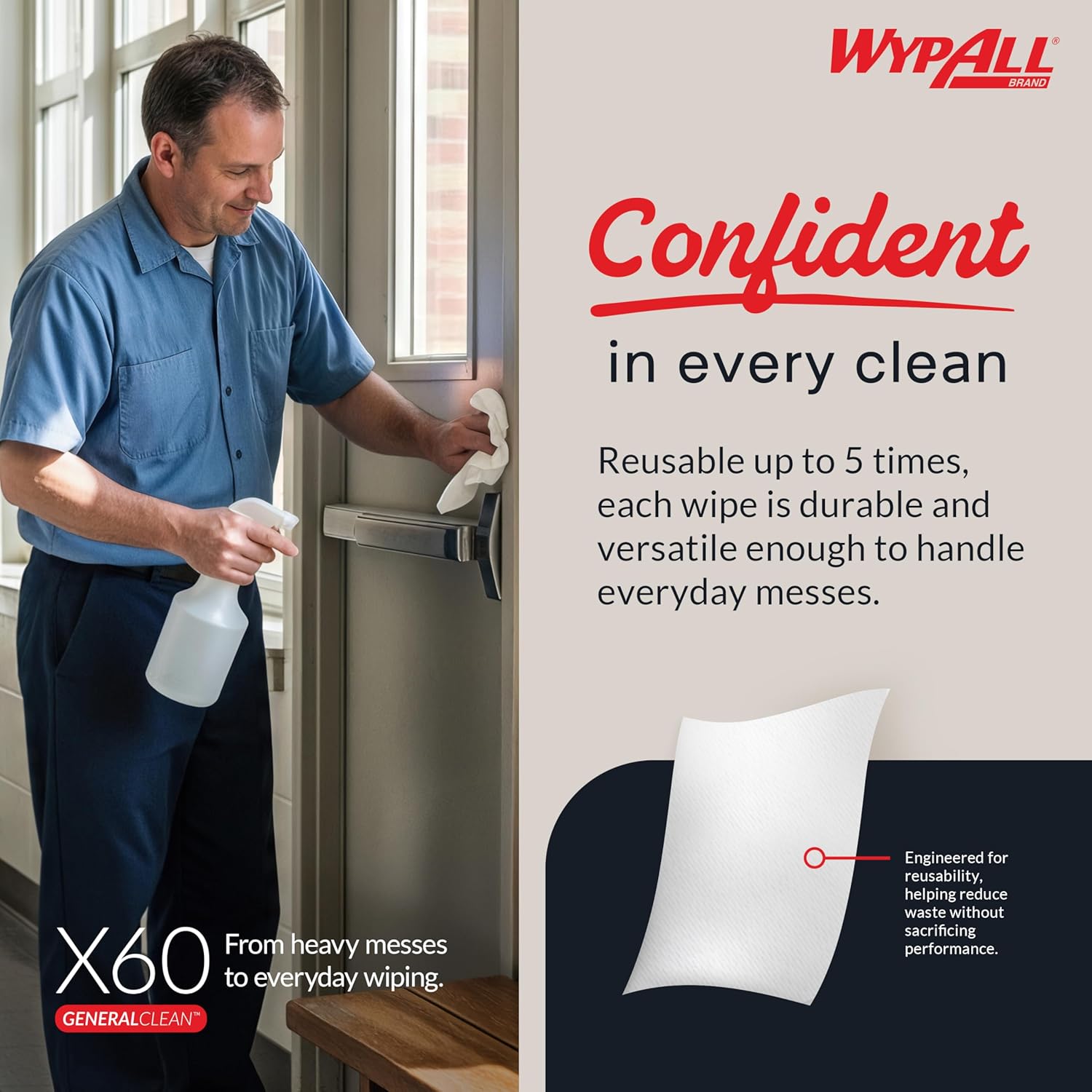 WypAll GeneralClean X60 Cleaning Wipes - Strong & Absorbent Multi-Task Towels, Jumbo Blue Roll (1,100 Sheets)
