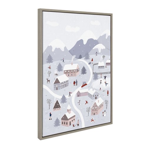 Kate and Laurel x Maja Tomljanovic Collaboration Winter Wonderland Framed Canvas Wall Art, 23x33 Gray, Animated Winter Art for Wall