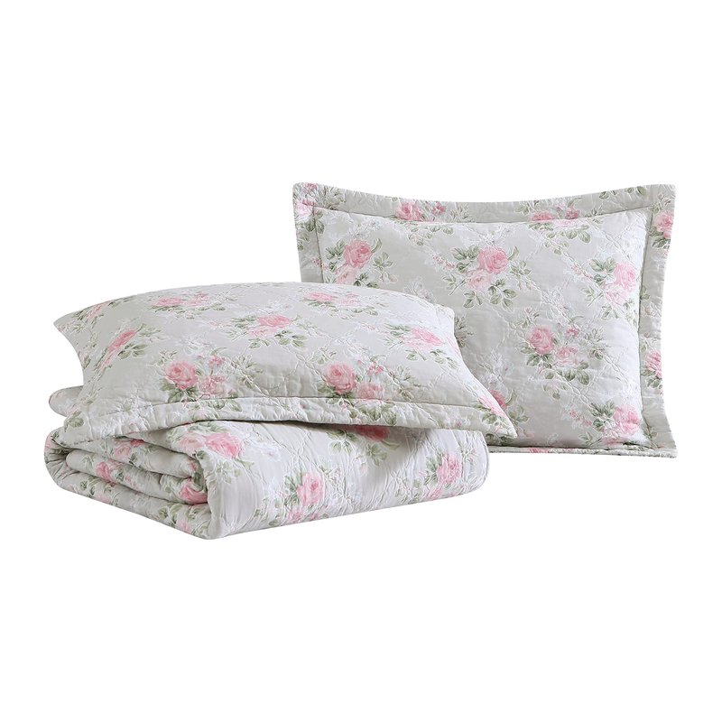 Laura Ashley- Queen Quilt Set, Reversible Cotton Bedding with Matching Sham(s), Lightweight Home Decor for All Seasons, Coquette Room Decor (Melany Pink, Queen)