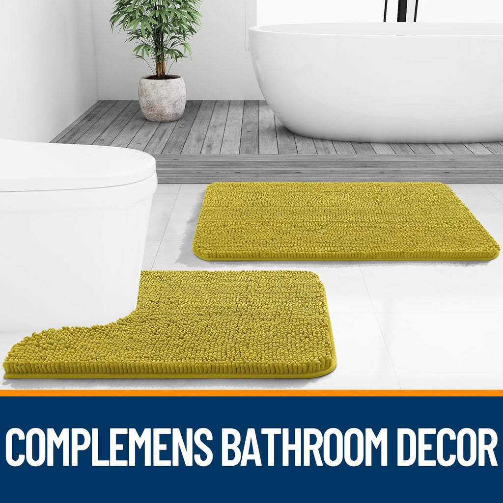 OLANLY Bathroom Rugs - Extra Soft Chenille Bath Mats with Rubber Backing | 30x20, Quick Dry, Deep Mustard