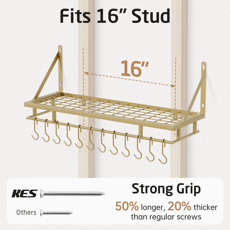 KES 30-Inch Oiled Bronze Pot Rack, Wall Mounted Hanging Pot and Pan Organizer with 12 Sturdy Hooks, Kitchen Wall Hanger Shelves Farmhouse Style, KUR215S75A-OB