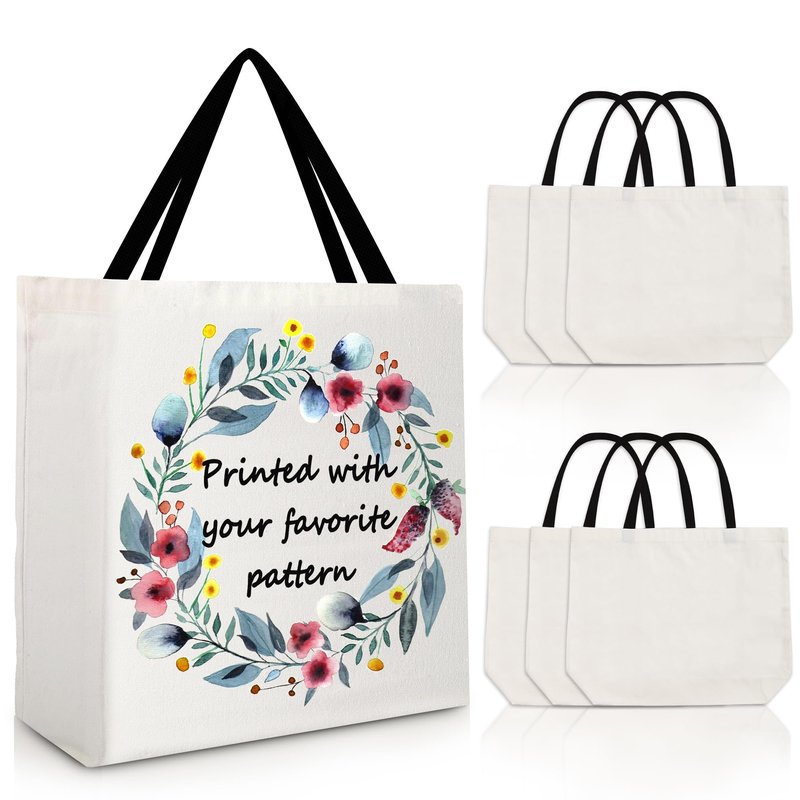 6pcs Sublimation Canvas Tote Bags - Blank Bulk Grocery Bags for Customization - White