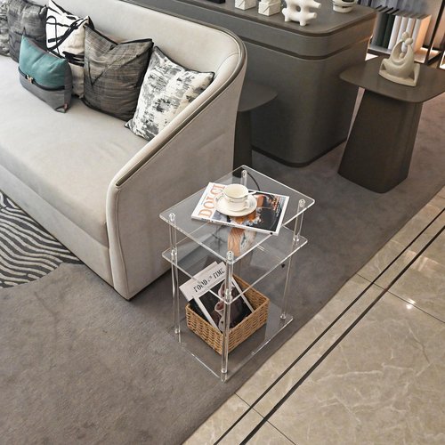 XOHYW Clear Acrylic Side Table Nightstand, Modern End Table, Coffee Table for Bedroom, Living Room, Bathroom, Easy Assembly, 15.7'' L x 11.8'' W x 22.6'' H