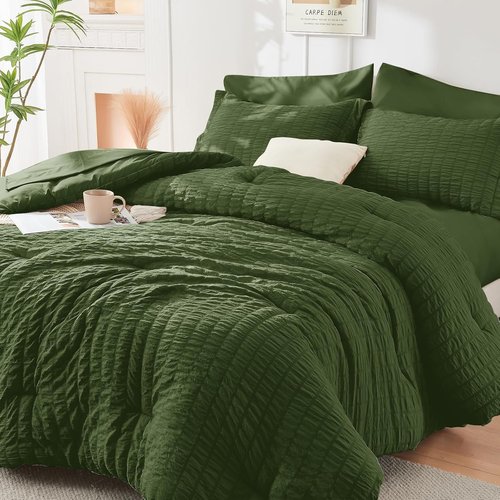 HYMOKEGE Olive Green California King Comforter Set - 7-Piece All-Season Luxury Bedding Set