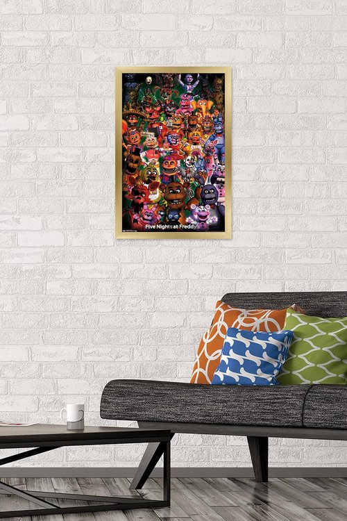 Trends International Five Nights at Freddy's - Ultimate Group Wall Poster, 14.725" x 22.375", Gold Framed Version