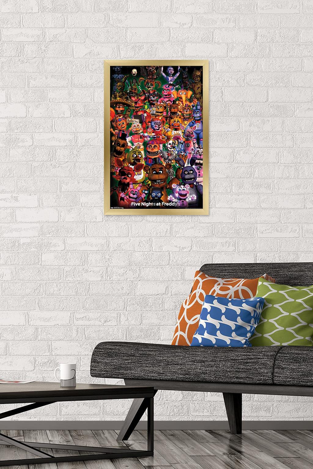 Trends International Five Nights at Freddy's - Ultimate Group Wall Poster, 14.725" x 22.375", Gold Framed Version